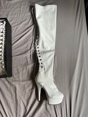 Pleaser Shoes - Lace-Up Back Stretch Thigh High Boot